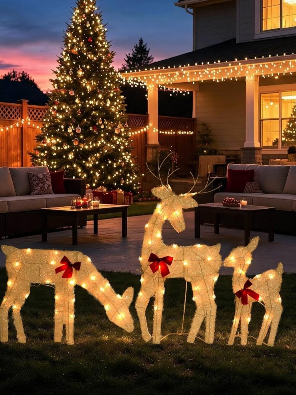 3 Piece Lighted Reindeer Family Set - Festive Outdoor Christmas Decorations